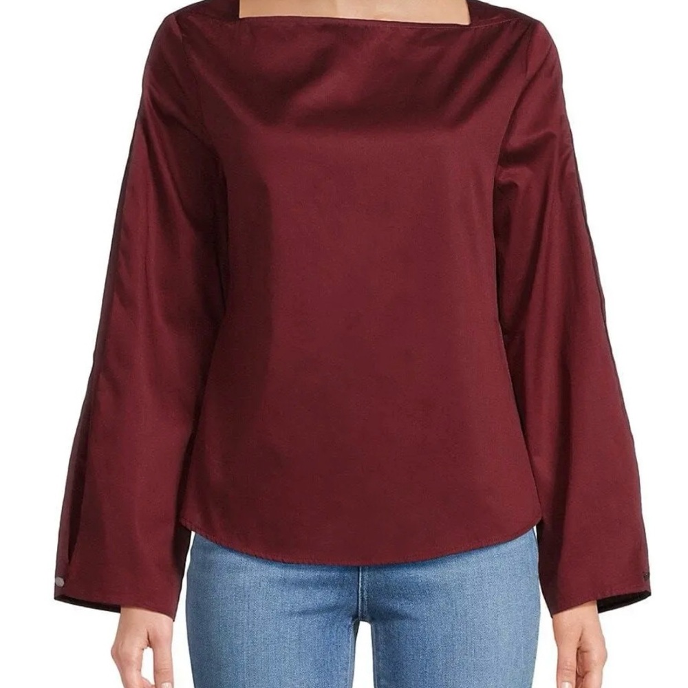 Harshman Liora Cotton Sateen Blouse Burgundy - Picture 2 of 11